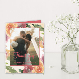 Romantic Floral Photo  Wedding Folded Thank You Card