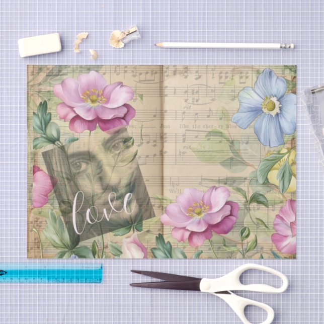Romantic Floral Piano Sheet Junk Journal Decoupage (Craft)