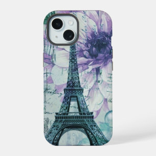 romantic floral postmark paris eiffel tower iPhone 15 case
