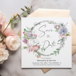 Romantic Floral Purple Pink Square Save the Date