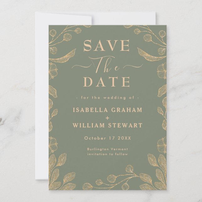 Romantic Floral Sage Green Botanical Save The Date Invitation (Front)