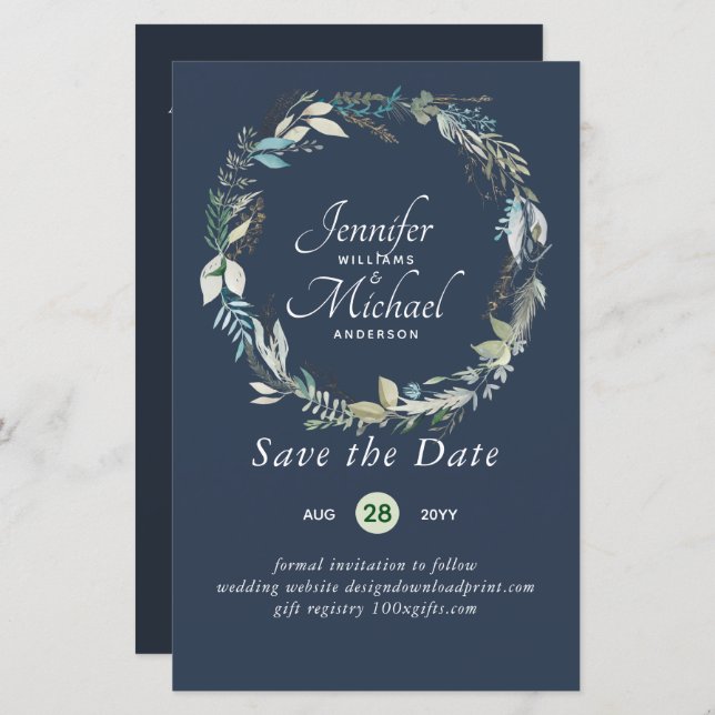 Romantic Floral Save The Date Lots of Colour Theme (Front/Back)