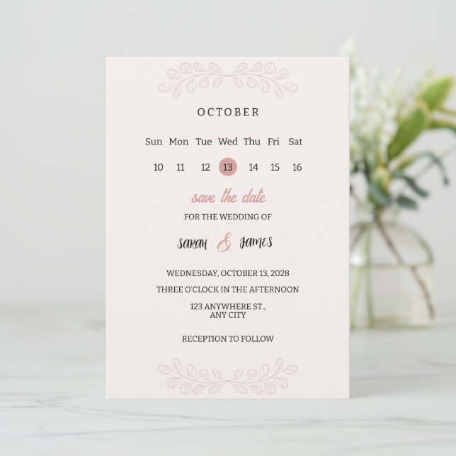 Romantic Floral Save the Date Wedding Invitation  (Standing Front)