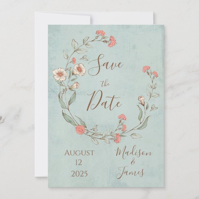 Romantic Floral Script Hand Drawn Chic Wedding Save The Date (Front)