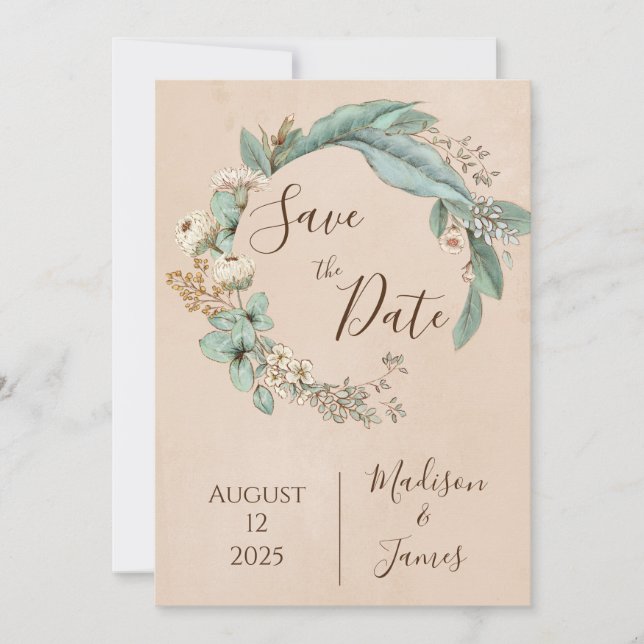 Romantic Floral Script Hand Drawn Chic Wedding Save The Date (Front)