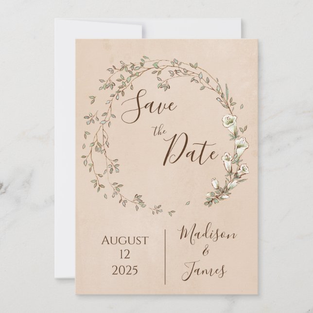 Romantic Floral Script Hand Drawn Chic Wedding Save The Date (Front)