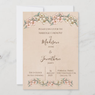 Romantic Floral Script Hand Drawn Pretty Wedding Invitation