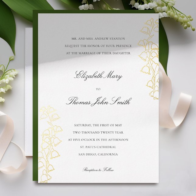 Romantic Floral Sketch Lily Valley Formal Wedding (lily of the valley wedding invitation formal traditional elegant gold foil floral sketch fine art)