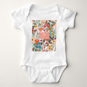 Romantic Floral soft Pink Green peach Classic Baby Bodysuit