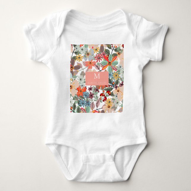 Romantic Floral soft Pink Green peach  Classic  Baby Bodysuit (Front)