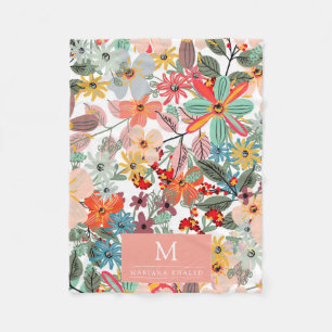 Romantic Floral soft Pink Green peach  Classic  Fleece Blanket