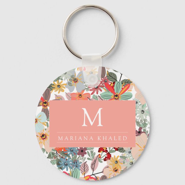 Romantic Floral soft Pink Green peach  Classic  Key Ring (Front)
