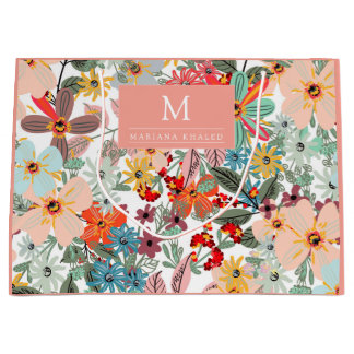 Romantic Floral soft Pink Green peach Classic Large Gift Bag