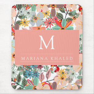 Romantic Floral soft Pink Green peach Classic Mouse Pad