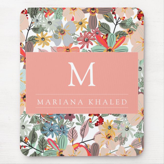 Romantic Floral soft Pink Green peach  Classic   Mouse Pad (Front)