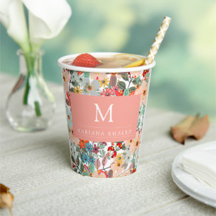 Romantic Floral soft Pink Green peach  Classic   Paper Cups