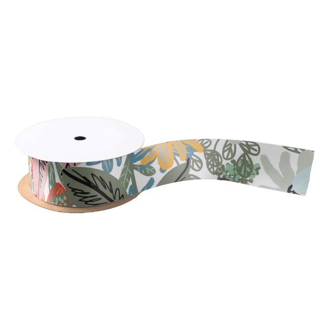Romantic Floral soft Pink Green peach  Classic  Satin Ribbon (Spool)