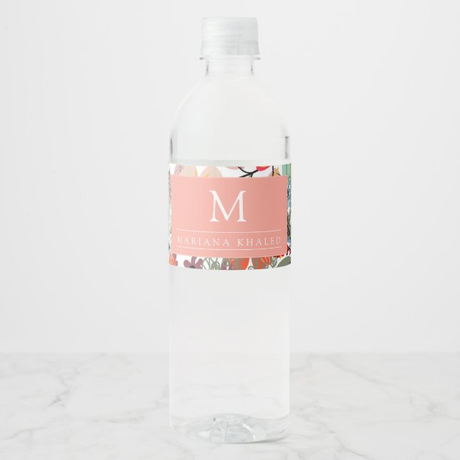 Romantic Floral soft Pink Green peach  Classic   Water Bottle Label (Front)