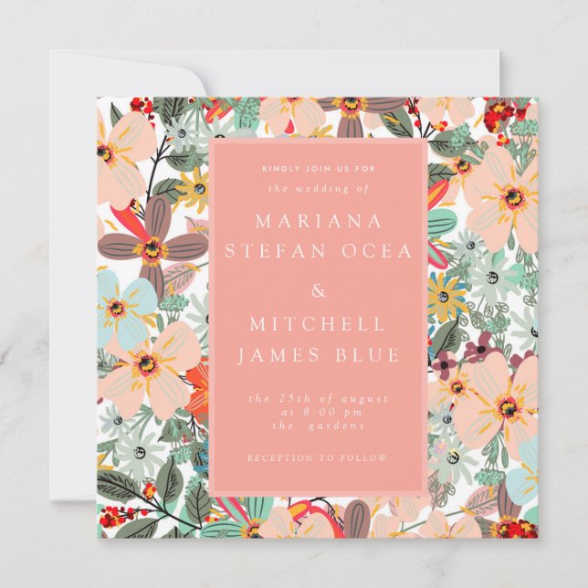 Romantic Floral soft Pink Green peach  Invitation (Front)