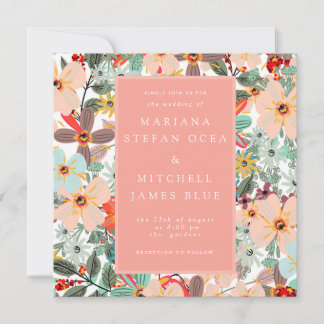 Romantic Floral soft Pink Green peach  Invitation