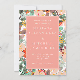 Romantic Floral soft Pink Green peach  Invitation