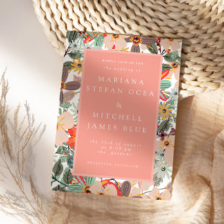 Romantic Floral soft Pink Green peach  Invitation Postcard