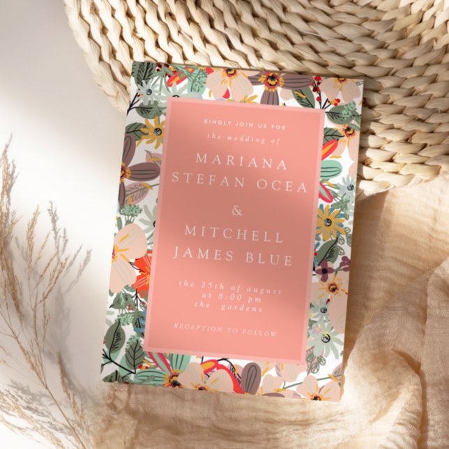 Romantic Floral soft Pink Green peach  Invitation Postcard (Creator Uploaded)