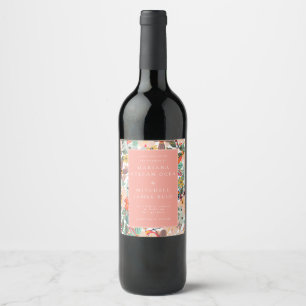 Romantic Floral soft Pink Green peach Wine Label