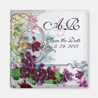 Romantic Floral Swirls Purple Pansies Save Date