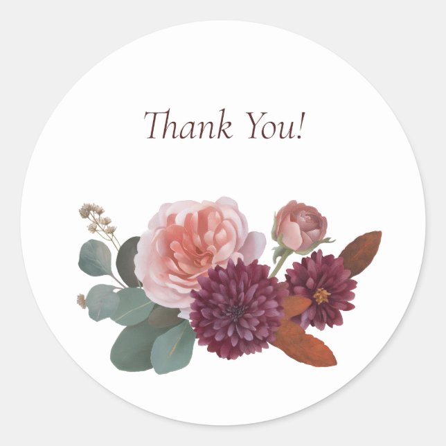 Romantic Floral Thank You Classic Round Sticker (Front)
