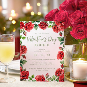 Romantic Floral Valentine's Day Brunch Red Roses Invitation