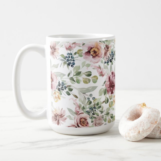 Romantic floral vintage coffee mug (With Donut)
