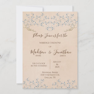 Romantic Floral Watercolor Blue  Script Wedding Invitation