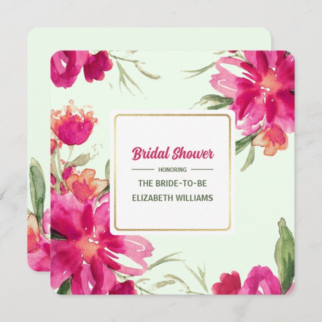 Romantic Floral Watercolor Bridal Shower Invitation (Front/Back)