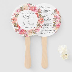 Romantic Floral Watercolor Flowers Wedding Program Hand Fan
