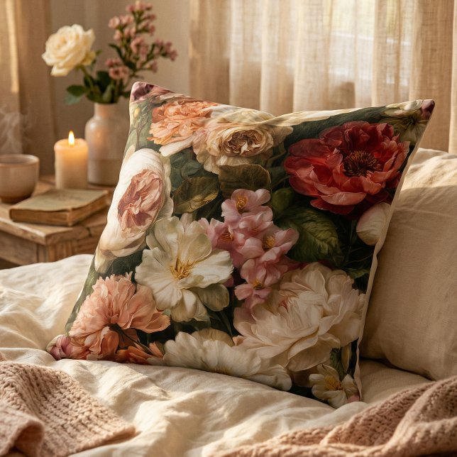 Romantic Floral Watercolor Peony Rose Pattern Cushion (Creator Uploaded)