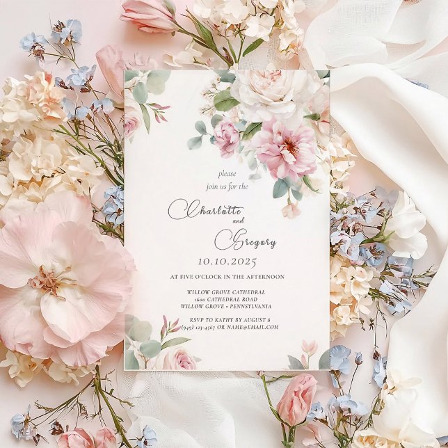 Romantic floral watercolor roses wedding  invitation (Creator Uploaded)