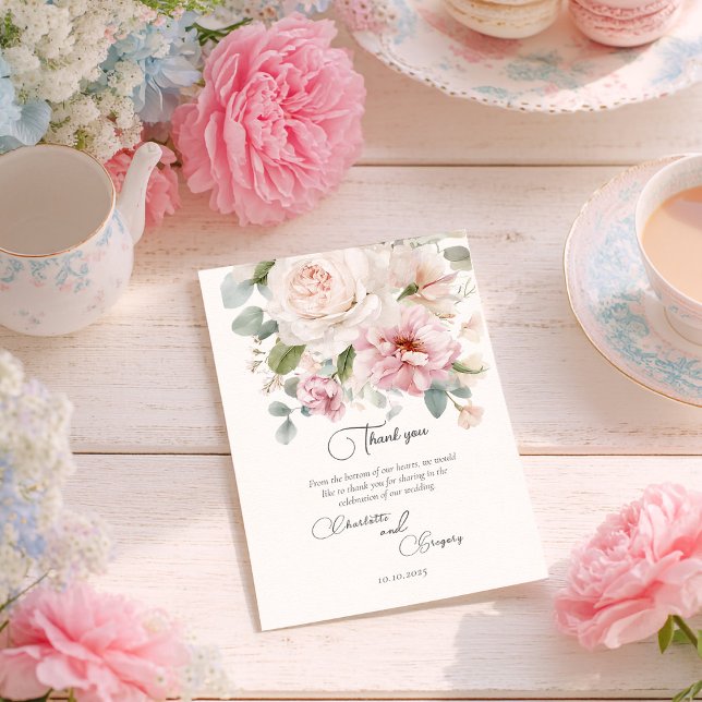  Romantic floral watercolor roses wedding Thank You Card (Creator Uploaded)