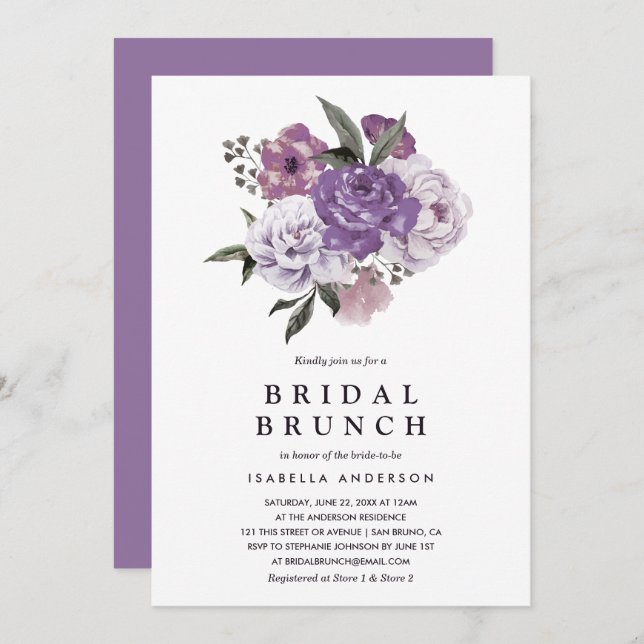 Romantic Floral Watercolor Spring Bridal Brunch Invitation (Front/Back)