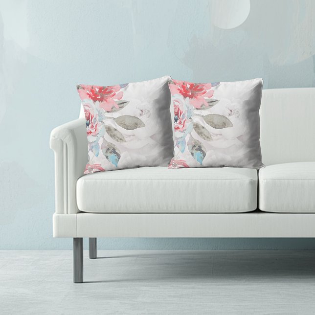 Romantic Floral watercolor wildflower rose peony  Cushion (Creator Uploaded)