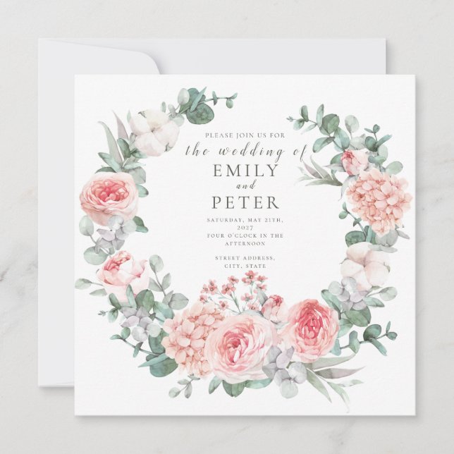Romantic Floral Watercolor Wreath Wedding Invitati Invitation (Front)
