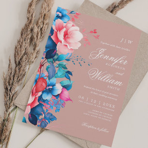 Romantic Floral Wedding Elegant Script Dusty Rose Invitation