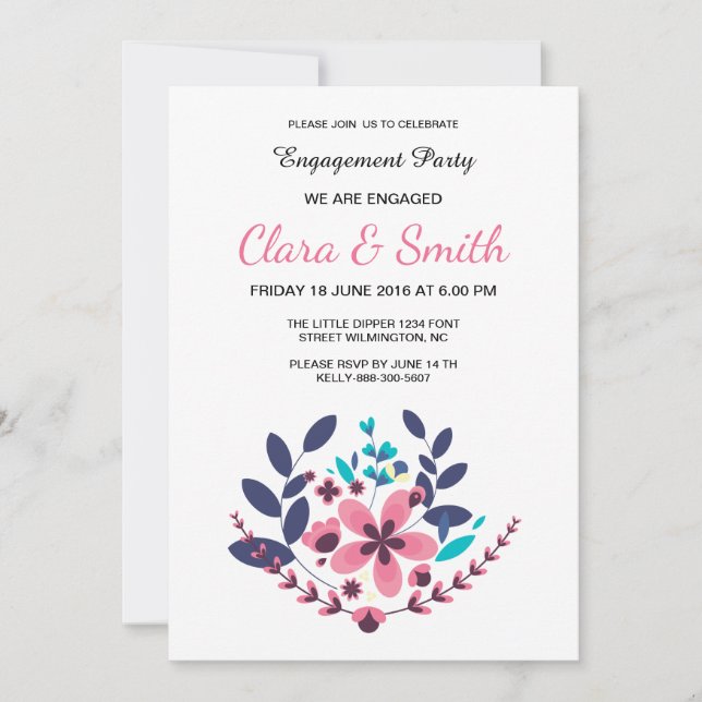 Romantic Floral Wedding Engagement Card (Front)