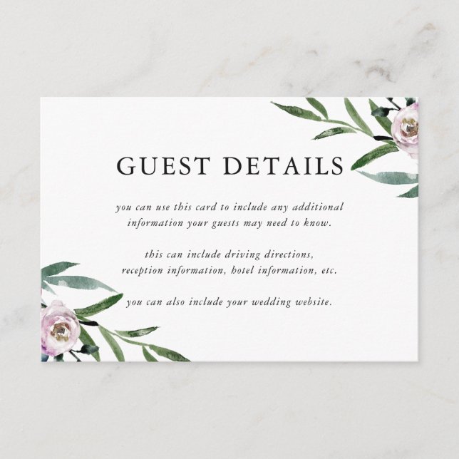 Romantic Floral Wedding Guest Details Enclosure Card (Front)
