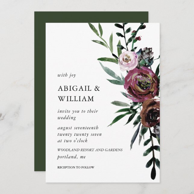 Romantic Floral Wedding Invitation (Front/Back)