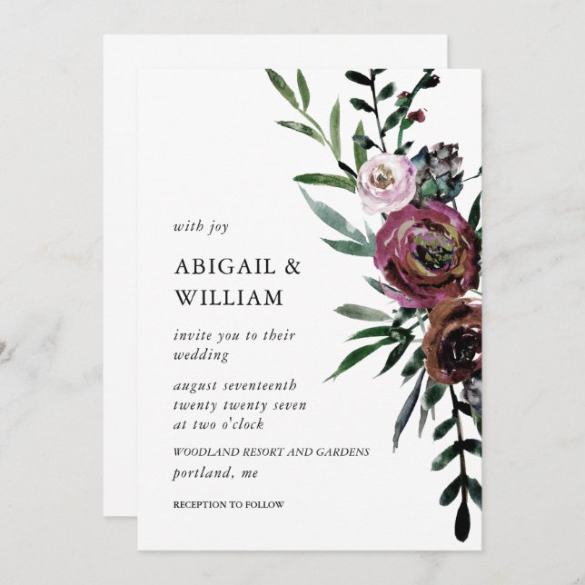 Romantic Floral Wedding Invitation (Front/Back)
