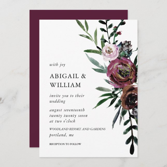 Romantic Floral Wedding Invitation (Front/Back)