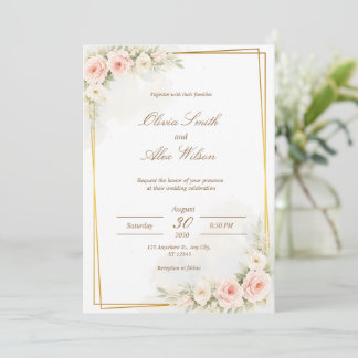 Romantic Floral Wedding Invitation Dusty Blush Peo
