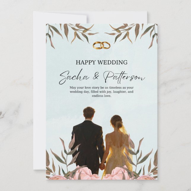 Romantic Floral Wedding Invitation Template, Water (Front)