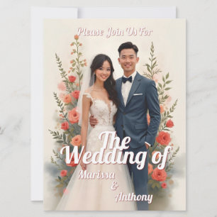Romantic floral wedding invitation vintage style